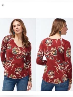 CHICOS Spun Rayon Floral V-Neck lightweight Sweater Size 0-S/4 Cottagecore